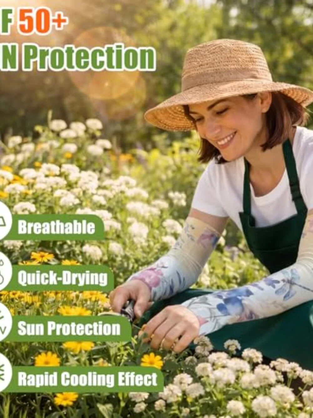 UPF 50+ Garden Arm Sleeves with Thumb Hole, Lightweight Breathable